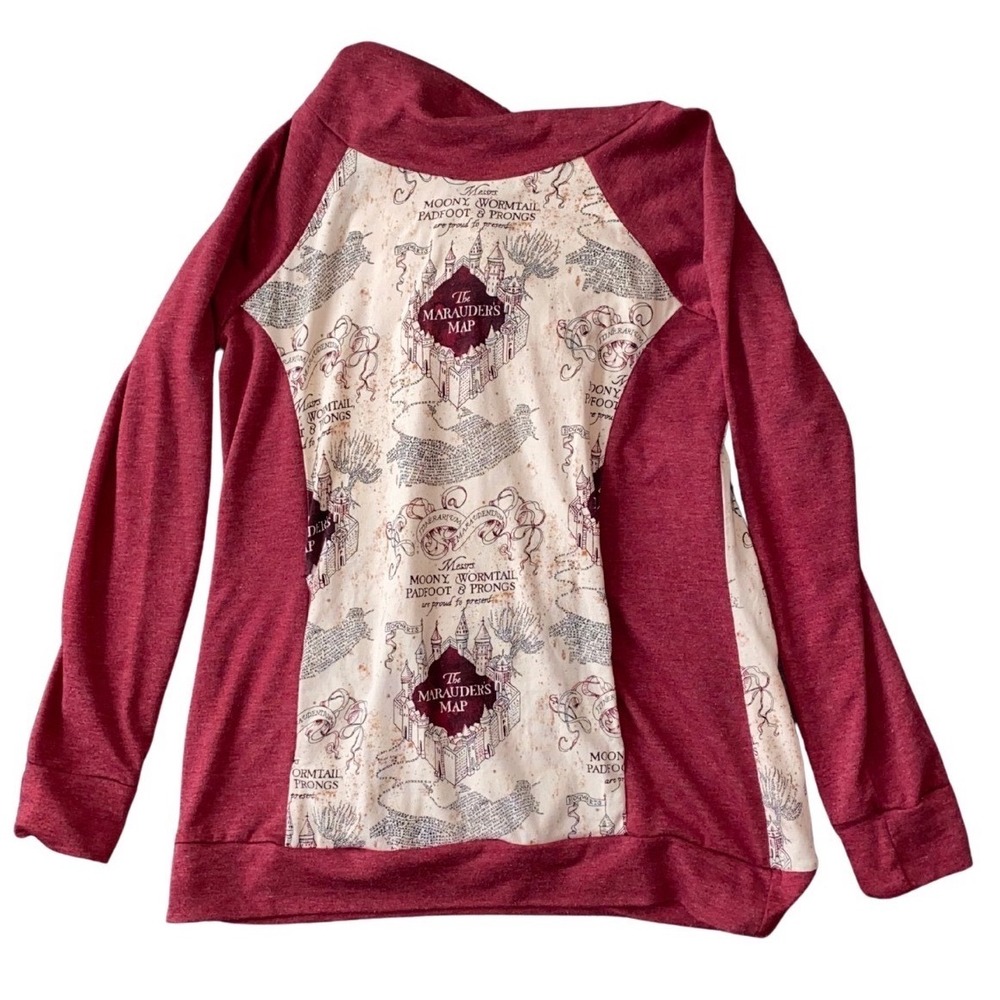 Harry Potter Marauder's‎ Map Sweatshirt Unisex S/M Burgundy Raglan Pullover